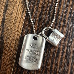 Authentic Tiffany & Co. dog tag and lock necklace